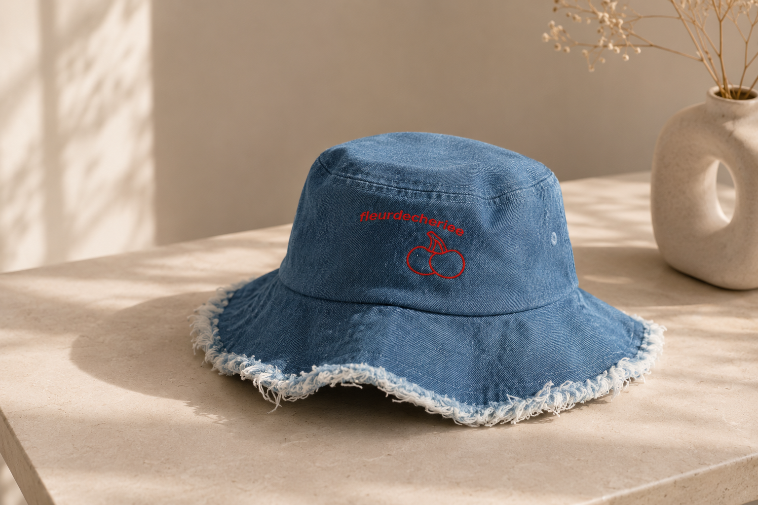 Distressed denim bucket hat